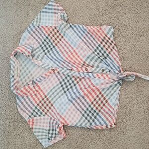 Wallflower Gingham Colorful Tie Front Button Down Large Spring Summer Crop Top